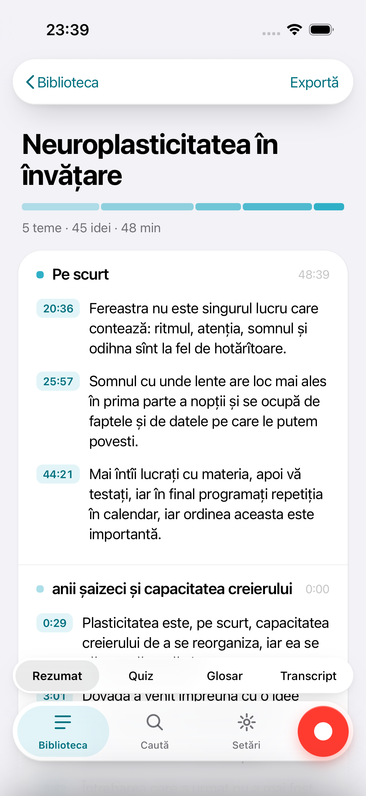 Studie: die opsomming, met tydmerke.